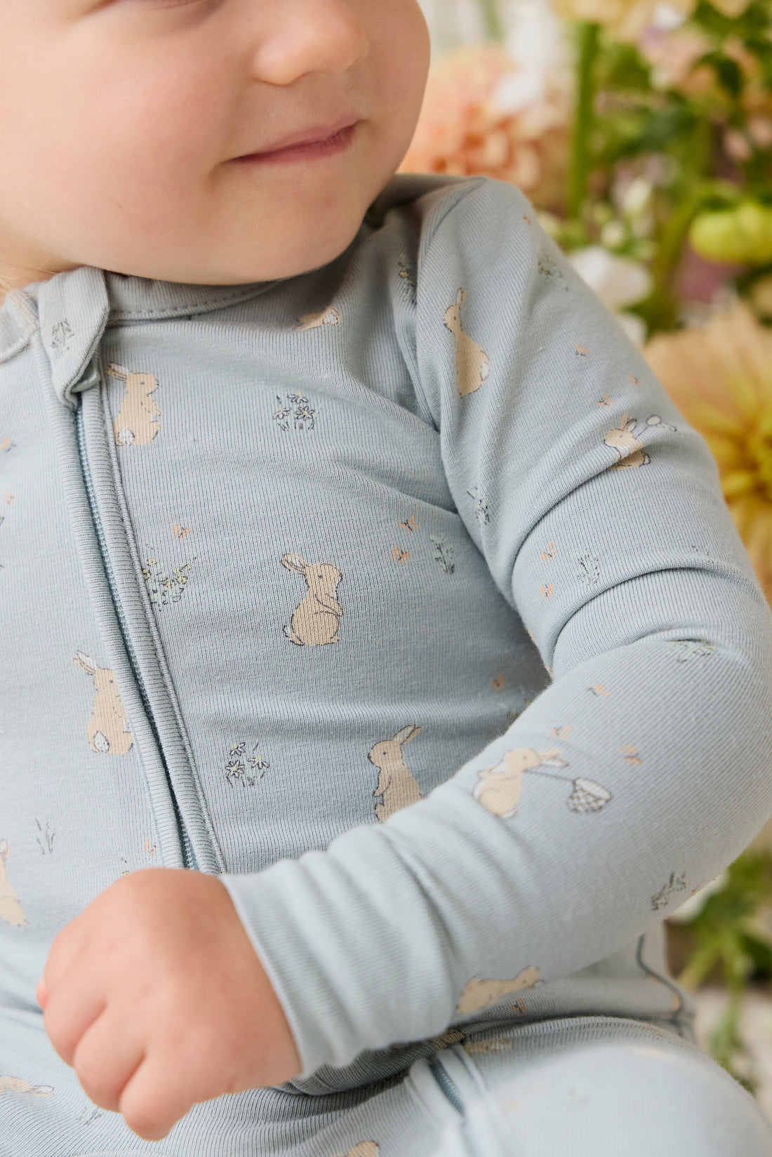 Organic Cotton Jude Onepiece-Lapin Jardin Blue Childrens Onepiece from Jamie Kay USA