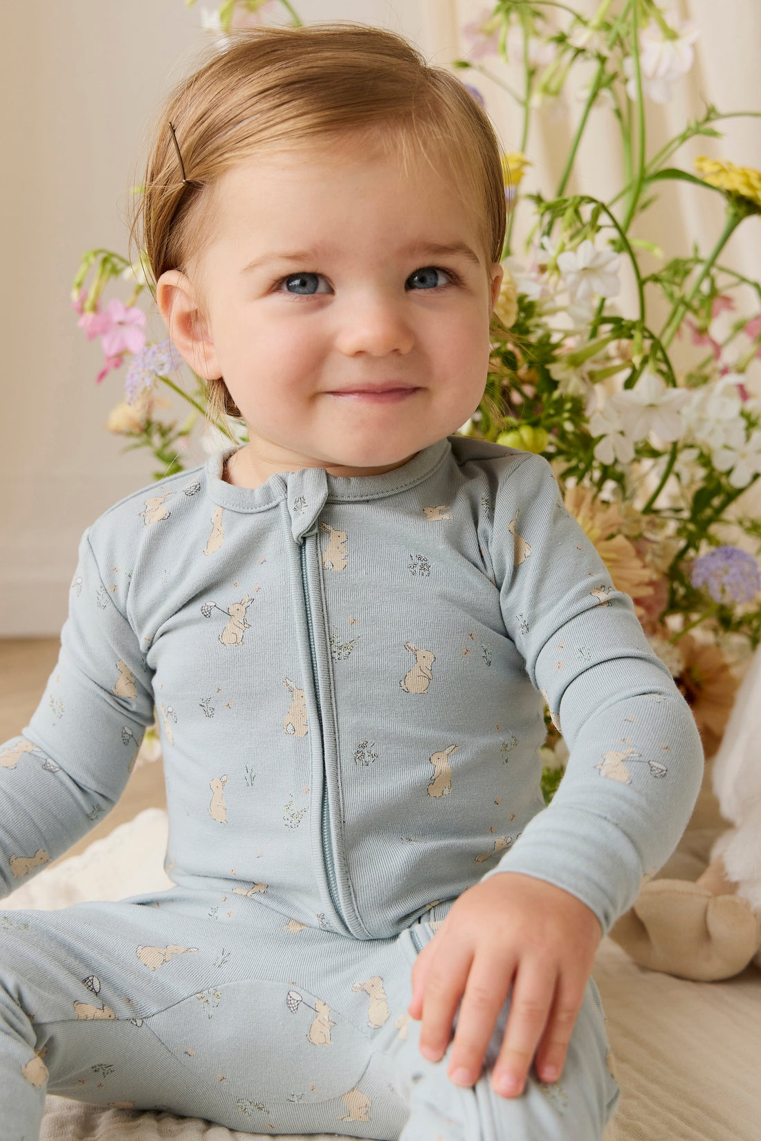 Organic Cotton Jude Onepiece-Lapin Jardin Blue Childrens Onepiece from Jamie Kay USA