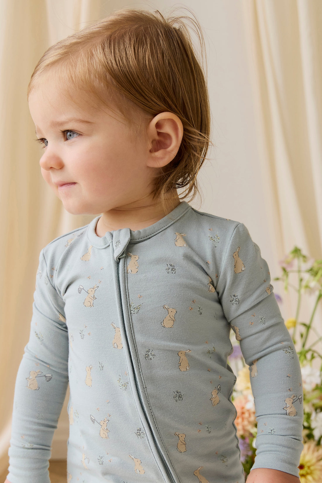 Organic Cotton Jude Onepiece-Lapin Jardin Blue Childrens Onepiece from Jamie Kay USA
