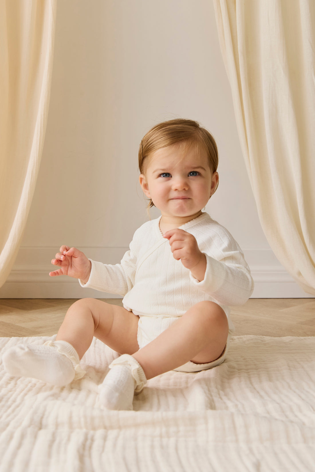 Organic Cotton Marina Bodysuit - Sweet Heart Pointelle Parchment Childrens Bodysuit from Jamie Kay USA
