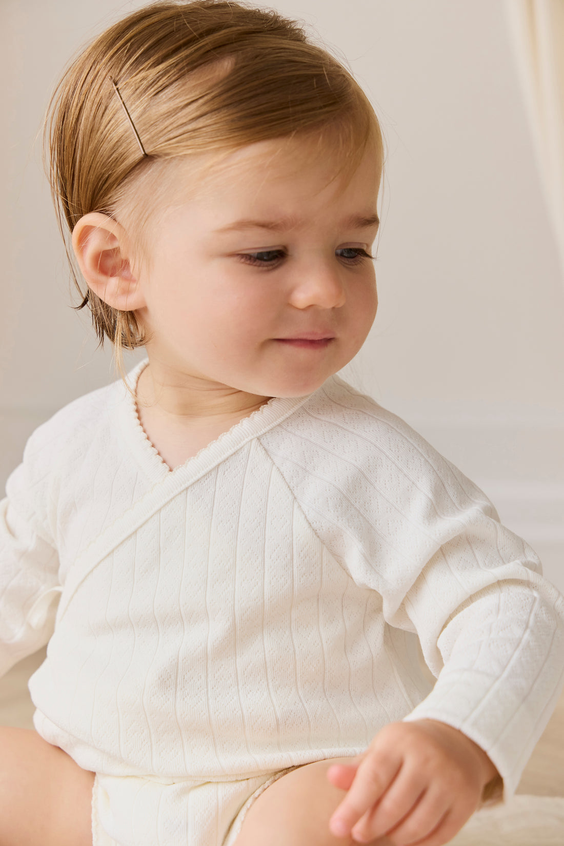 Organic Cotton Marina Bodysuit - Sweet Heart Pointelle Parchment Childrens Bodysuit from Jamie Kay USA