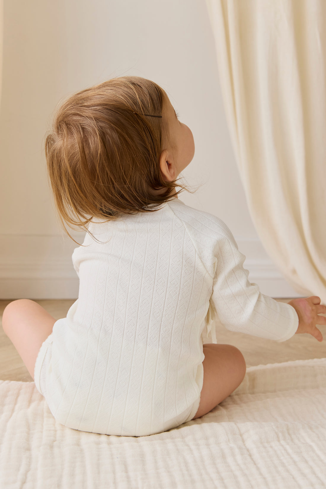 Organic Cotton Marina Bodysuit - Sweet Heart Pointelle Parchment Childrens Bodysuit from Jamie Kay USA