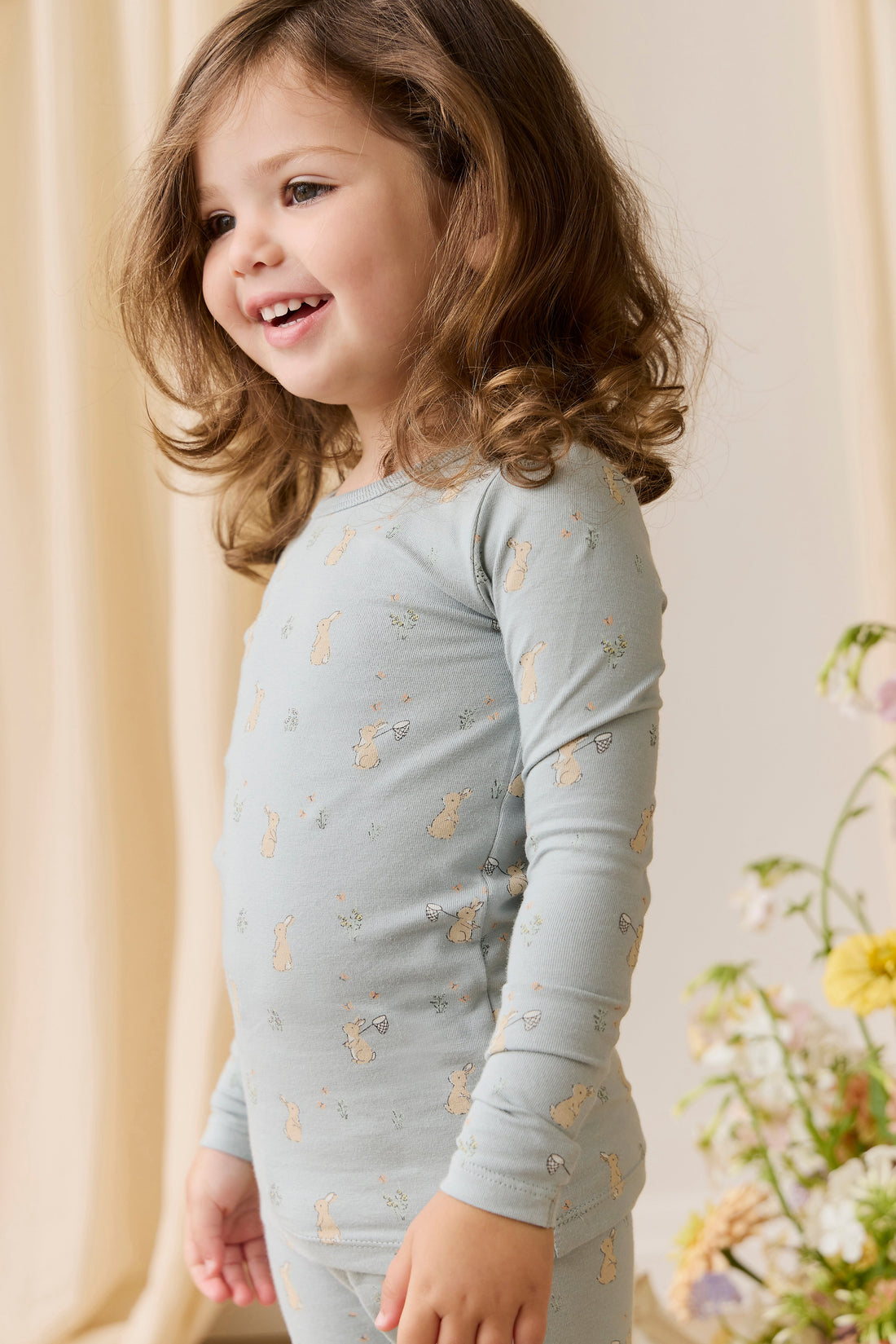 Organic Cotton Jarrah Long Sleeve Pyjama Set-Lapin Jardin Blue Childrens Pyjama from Jamie Kay USA