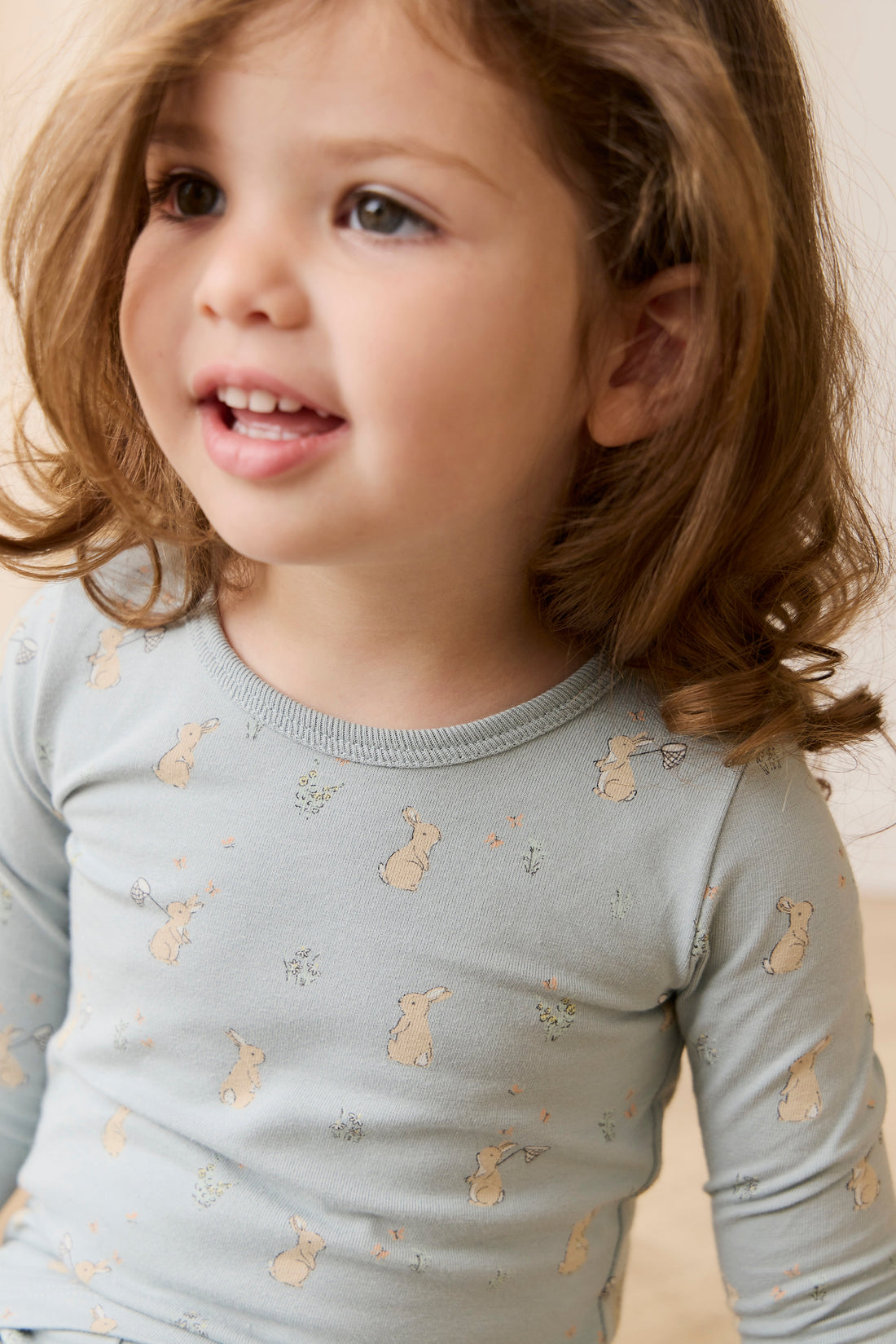 Organic Cotton Jarrah Long Sleeve Pyjama Set-Lapin Jardin Blue Childrens Pyjama from Jamie Kay USA