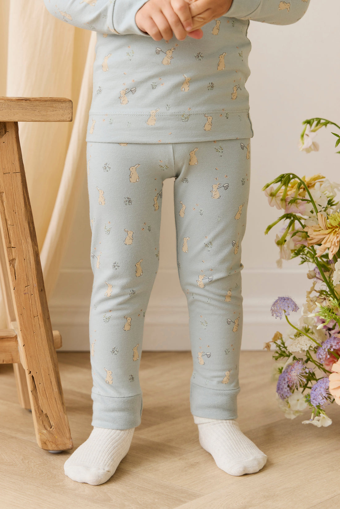 Organic Cotton Jarrah Long Sleeve Pyjama Set-Lapin Jardin Blue Childrens Pyjama from Jamie Kay USA