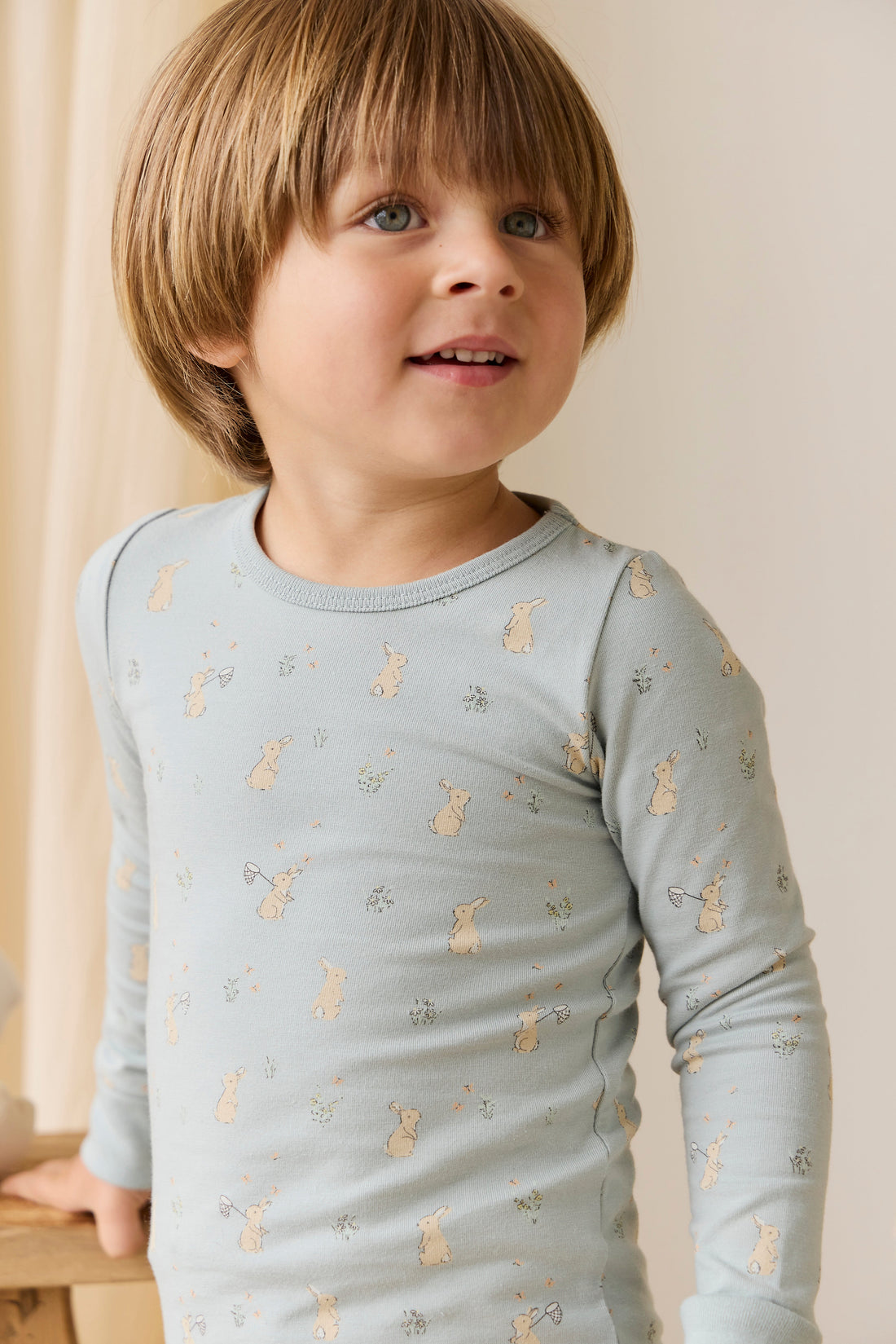 Organic Cotton Jarrah Long Sleeve Pyjama Set-Lapin Jardin Blue Childrens Pyjama from Jamie Kay USA