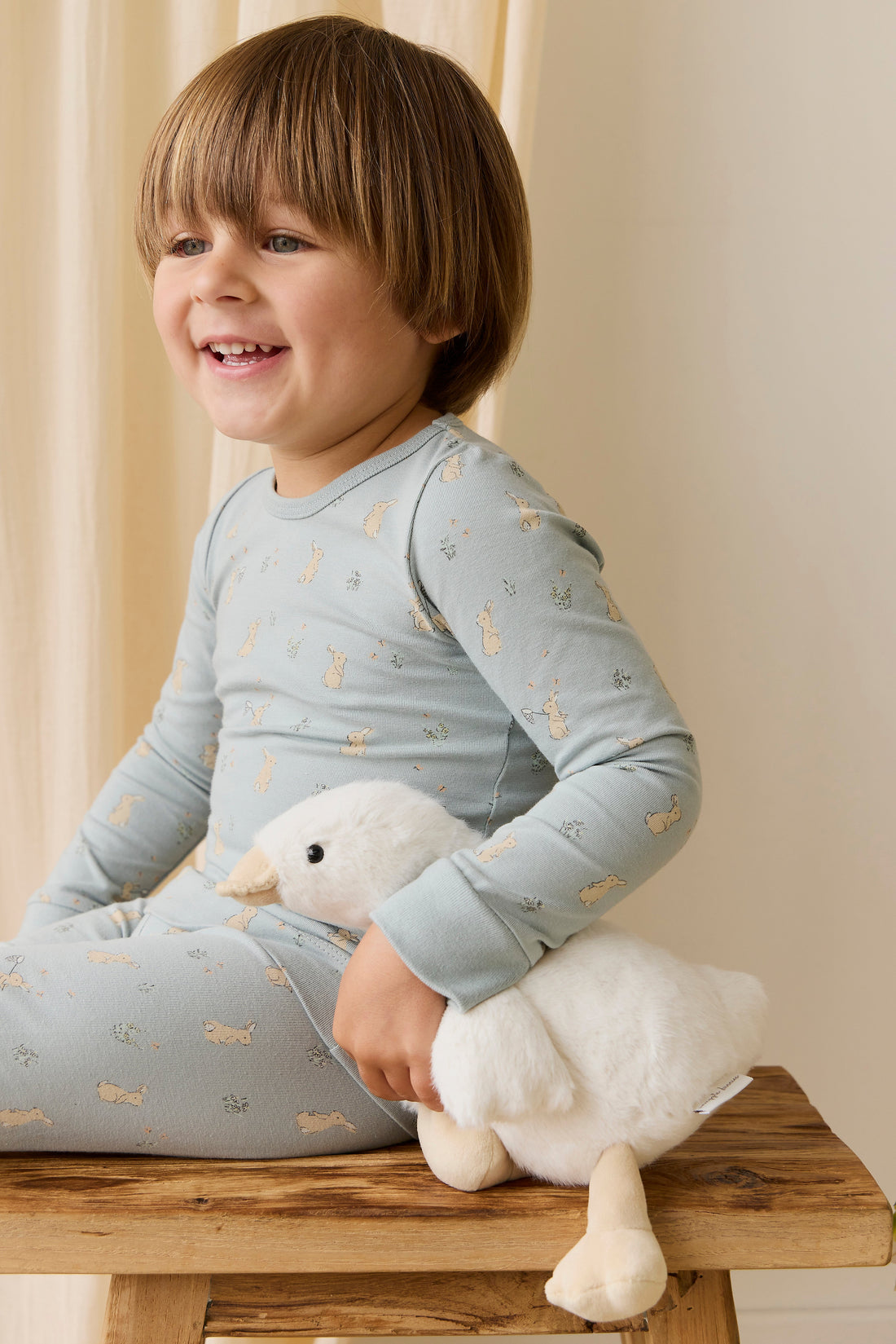 Organic Cotton Jarrah Long Sleeve Pyjama Set-Lapin Jardin Blue Childrens Pyjama from Jamie Kay USA