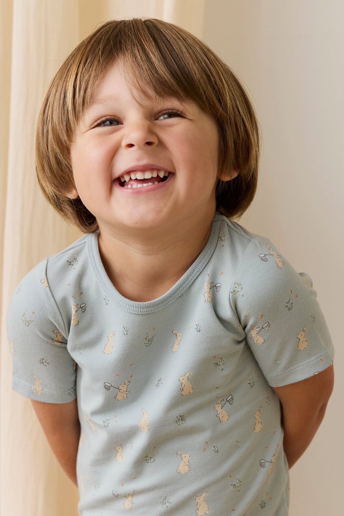 Organic Cotton Halston Short Sleeve Pyjama Set-Lapin Jardin Blue Childrens Pyjama from Jamie Kay USA