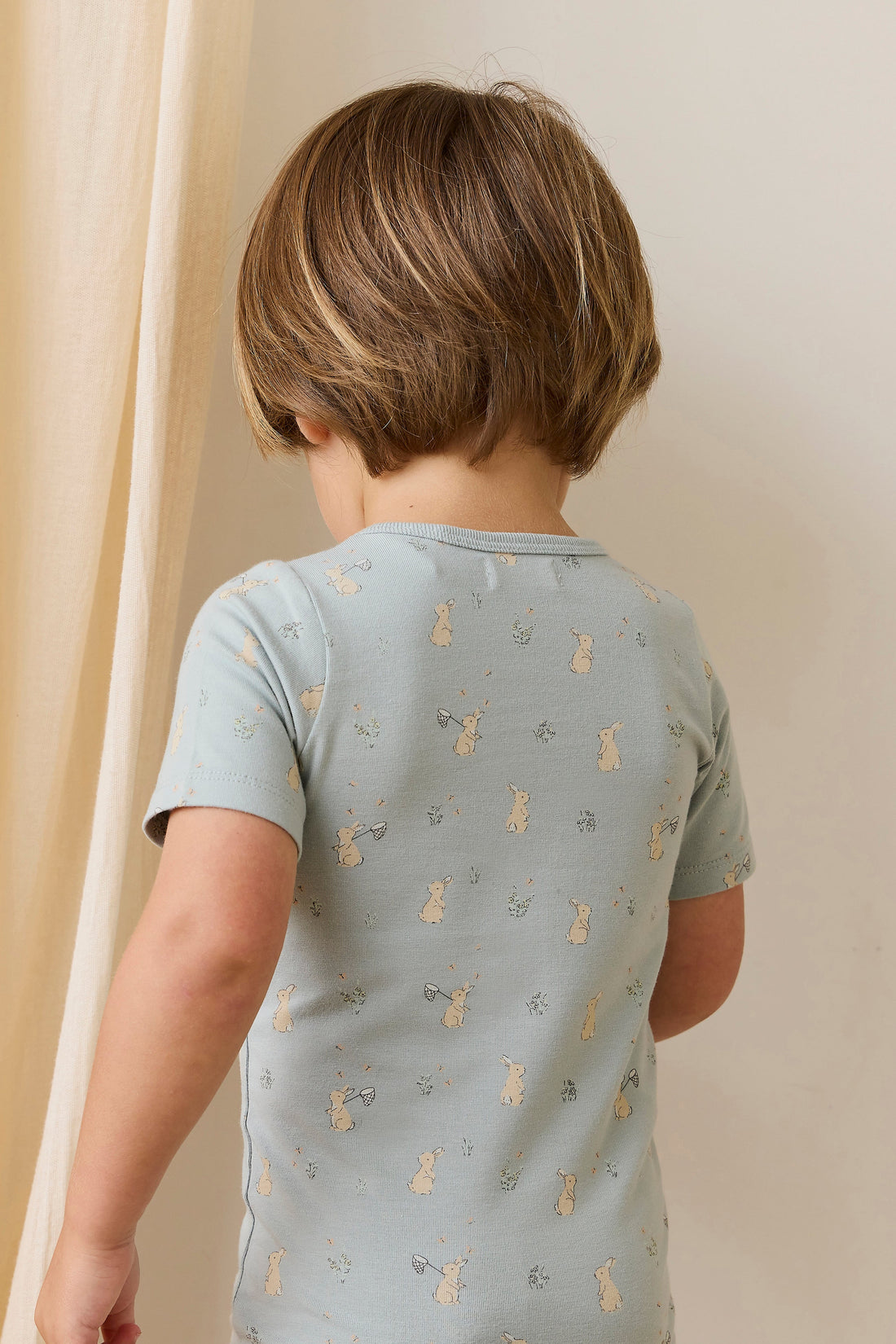 Organic Cotton Halston Short Sleeve Pyjama Set-Lapin Jardin Blue Childrens Pyjama from Jamie Kay USA