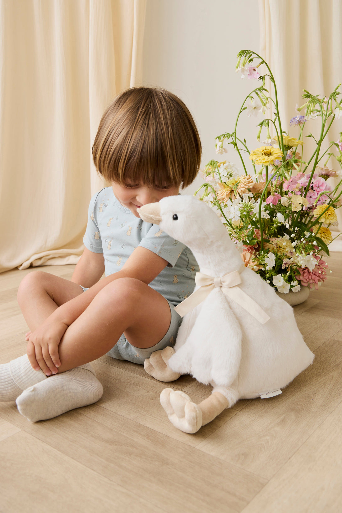 Organic Cotton Halston Short Sleeve Pyjama Set-Lapin Jardin Blue Childrens Pyjama from Jamie Kay USA