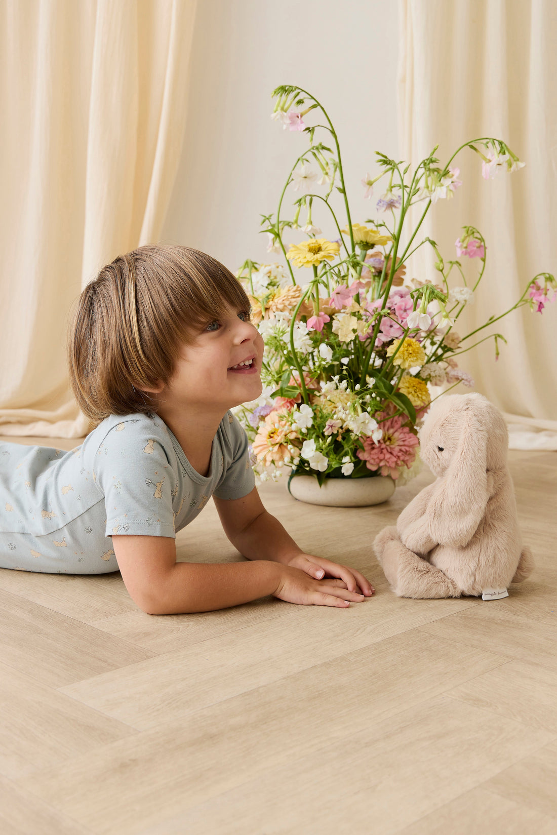 Organic Cotton Halston Short Sleeve Pyjama Set-Lapin Jardin Blue Childrens Pyjama from Jamie Kay USA