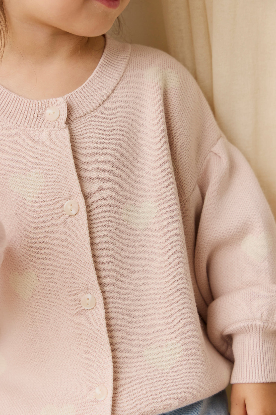 Kayla Cardigan - Kylie Heart Jacquard Morganite Childrens Cardigan from Jamie Kay USA