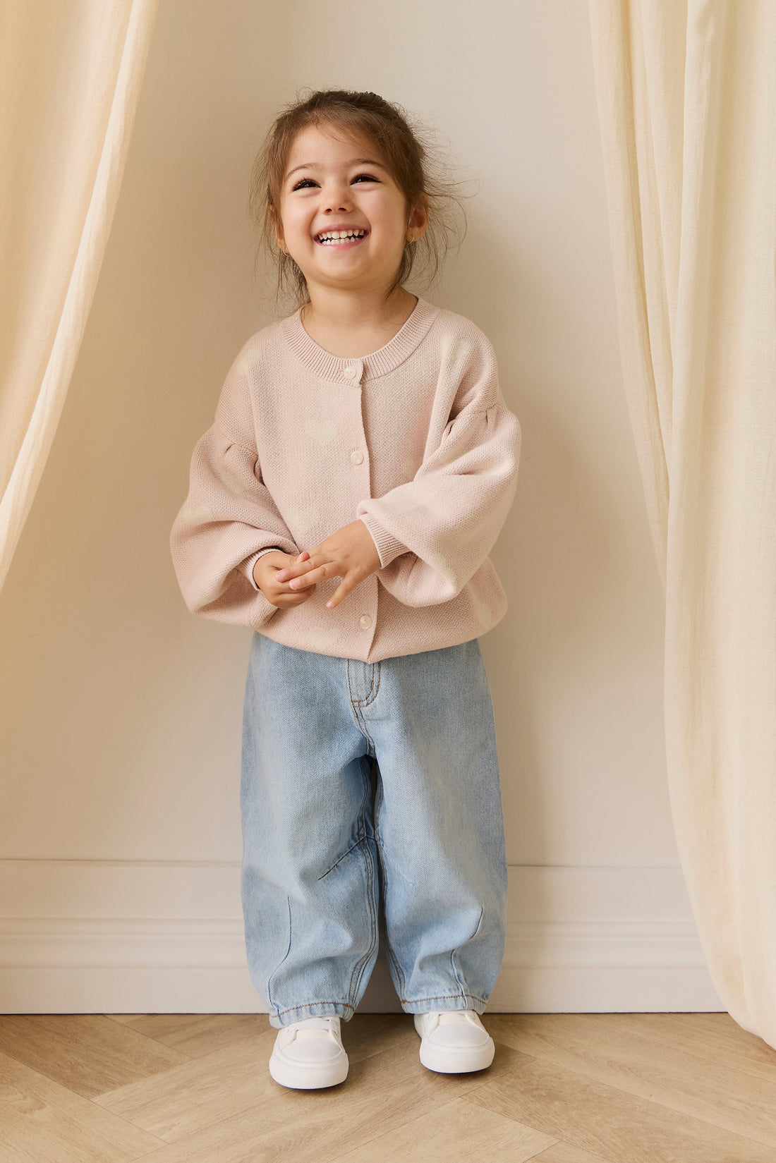 Kayla Cardigan - Kylie Heart Jacquard Morganite Childrens Cardigan from Jamie Kay USA