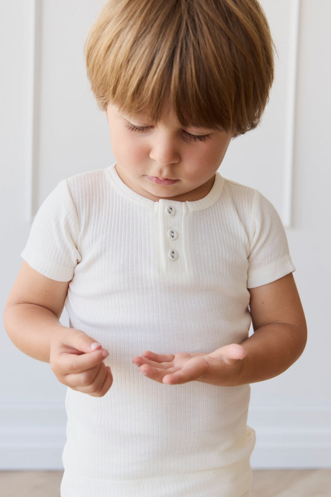 Organic Cotton Modal Henley Tee - Milk Childrens Top from Jamie Kay USA