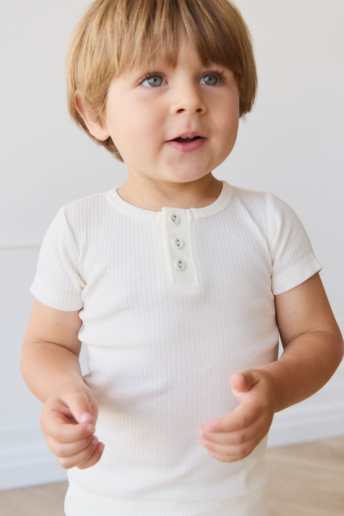 Organic Cotton Modal Henley Tee - Milk Childrens Top from Jamie Kay USA