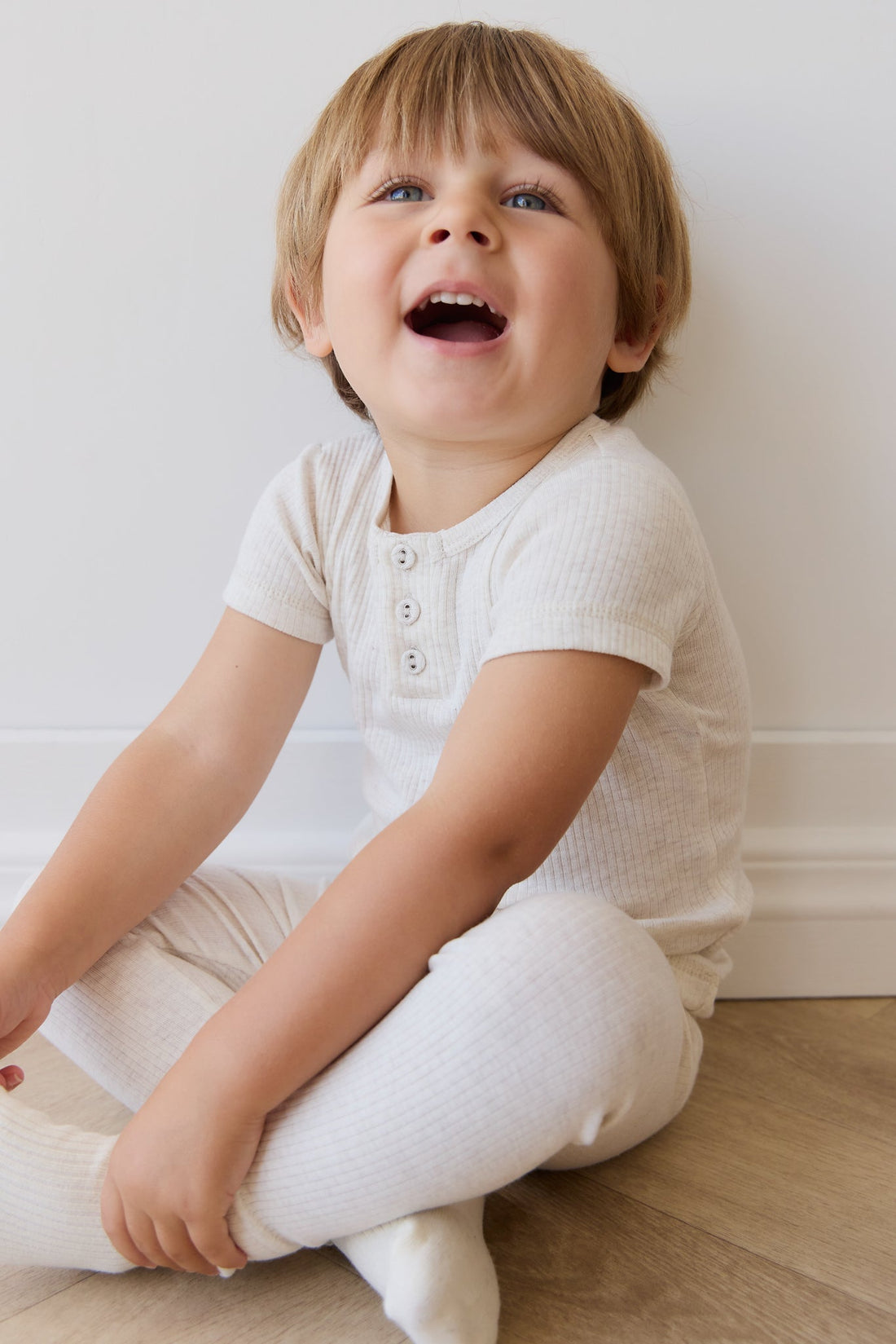 Organic Cotton Modal Henley Tee - Oatmeal Marle Childrens Top from Jamie Kay USA