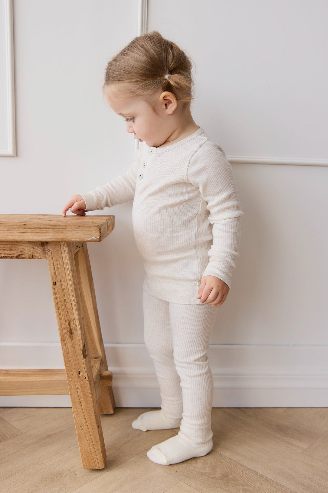 Organic Cotton Modal Long Sleeve Henley - Oatmeal Marle Childrens Top from Jamie Kay USA