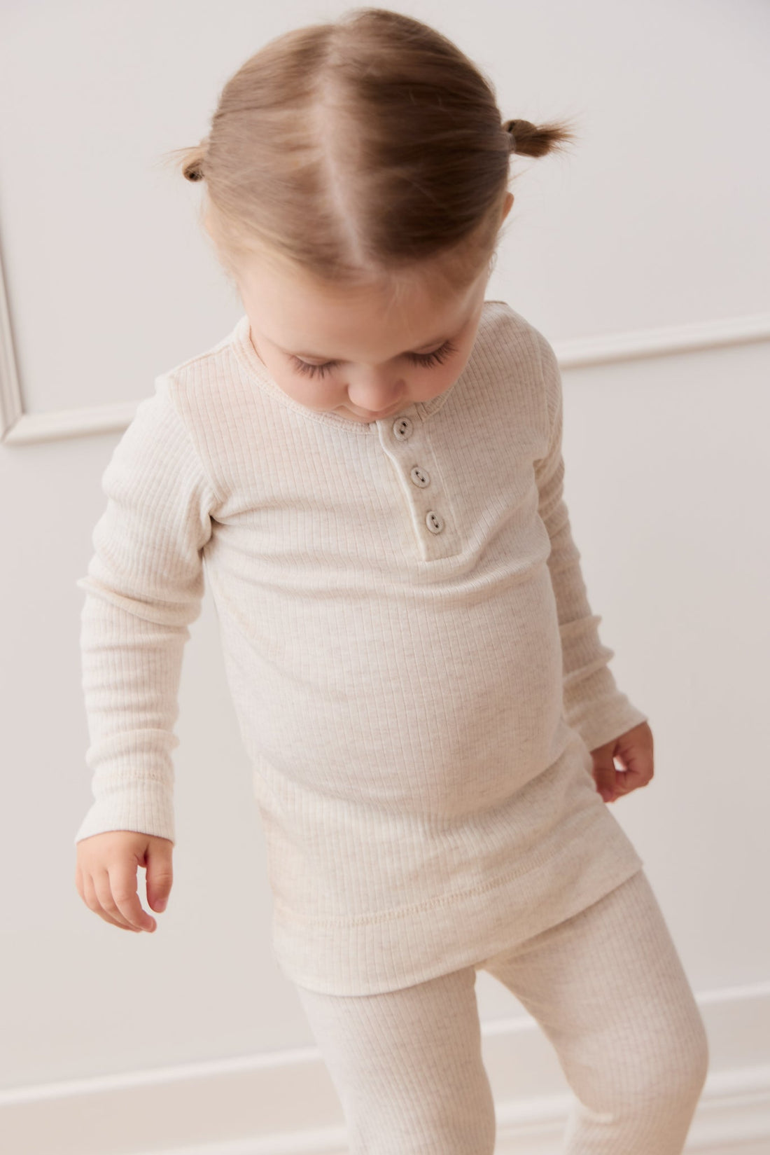 Organic Cotton Modal Long Sleeve Henley - Oatmeal Marle Childrens Top from Jamie Kay USA