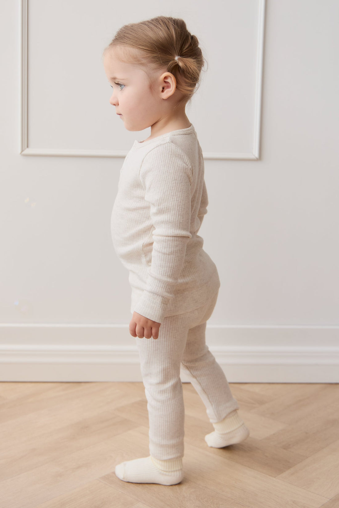 Organic Cotton Modal Long Sleeve Henley - Oatmeal Marle Childrens Top from Jamie Kay USA