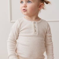 Organic Cotton Modal Long Sleeve Henley - Oatmeal Marle Childrens Top from Jamie Kay USA