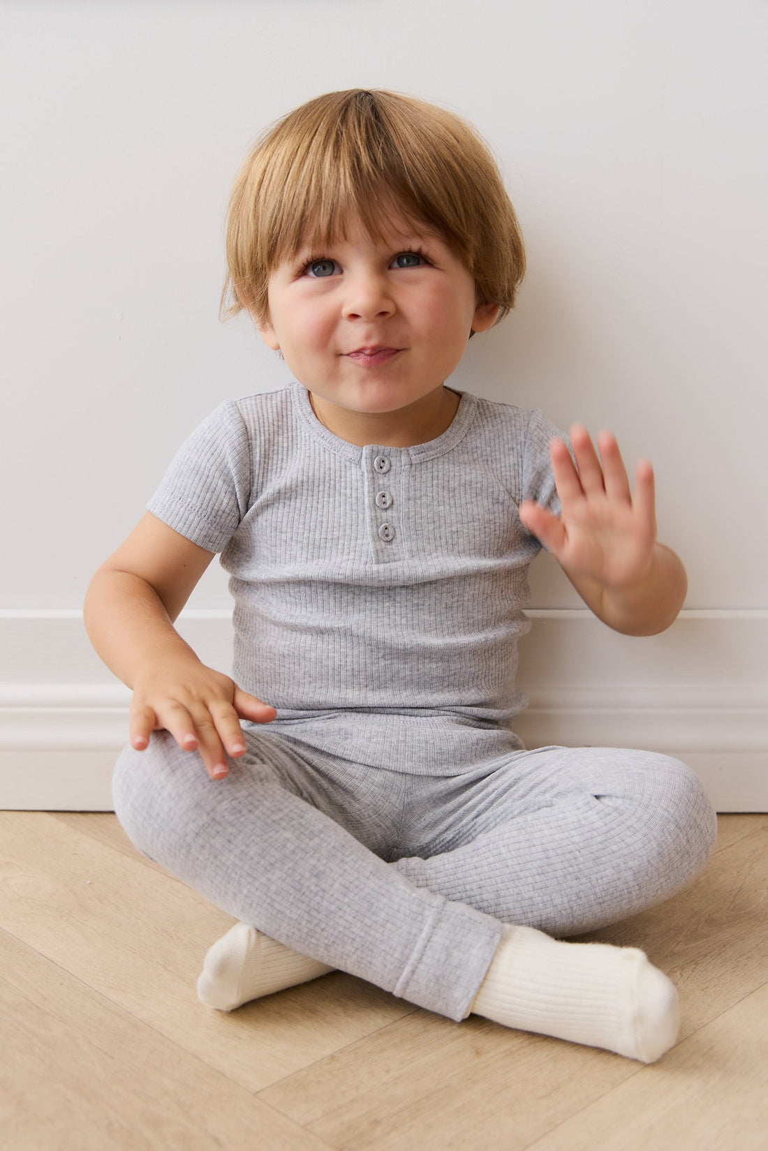 Organic Cotton Modal Henley Tee - Light Grey Marle Childrens Top from Jamie Kay USA