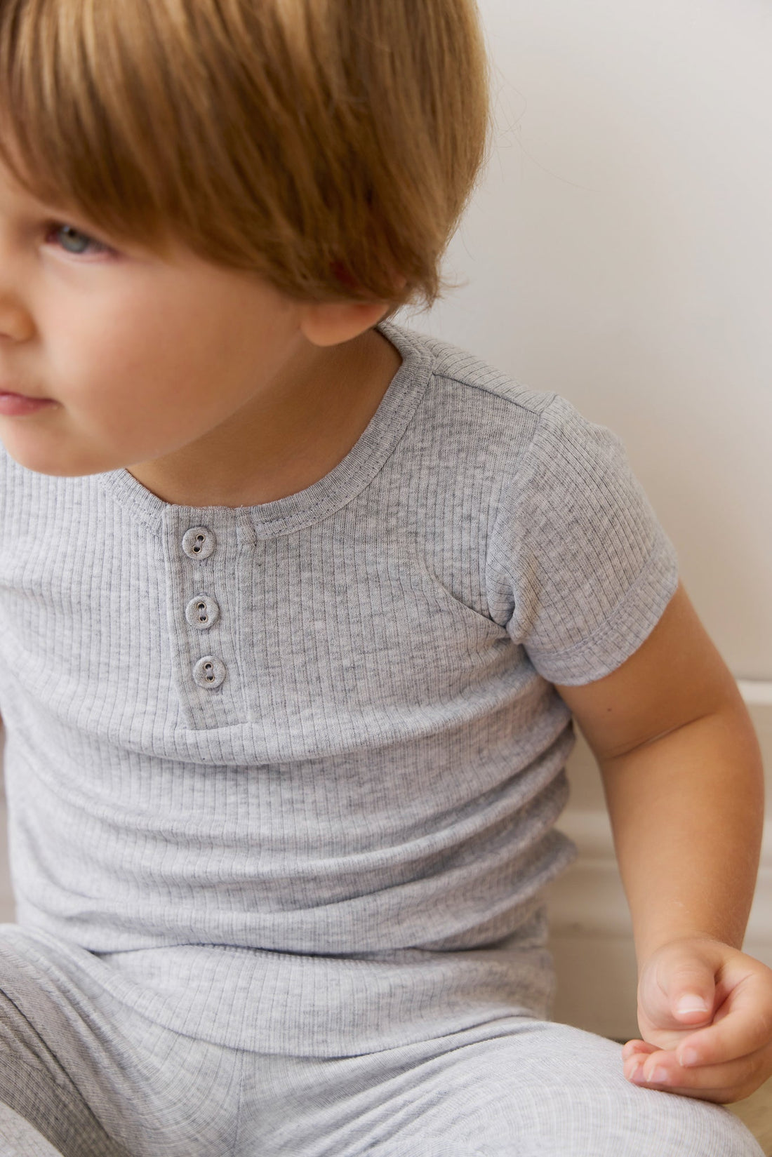 Organic Cotton Modal Henley Tee - Light Grey Marle Childrens Top from Jamie Kay USA