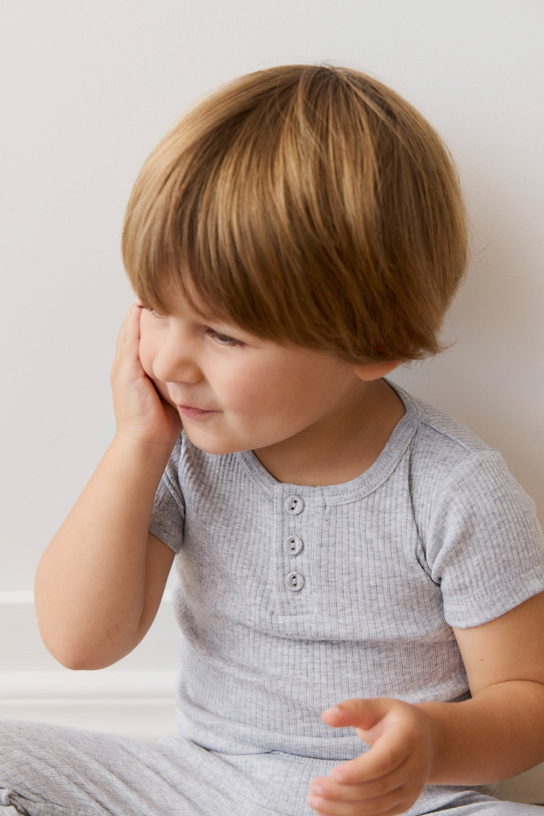 Organic Cotton Modal Henley Tee - Light Grey Marle Childrens Top from Jamie Kay USA