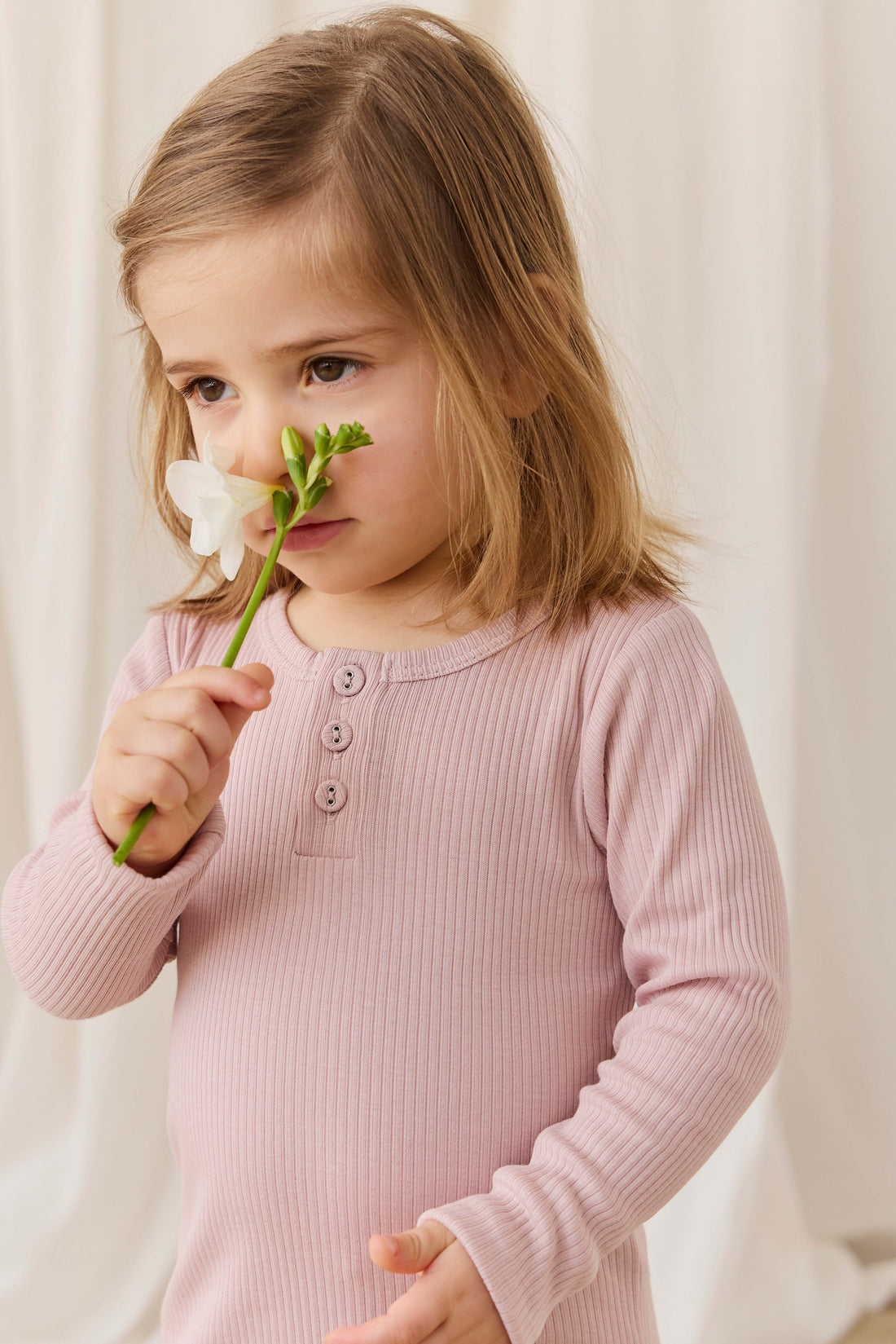 Organic Cotton Modal Long Sleeve Henley - Rose Smoke Childrens Top from Jamie Kay USA