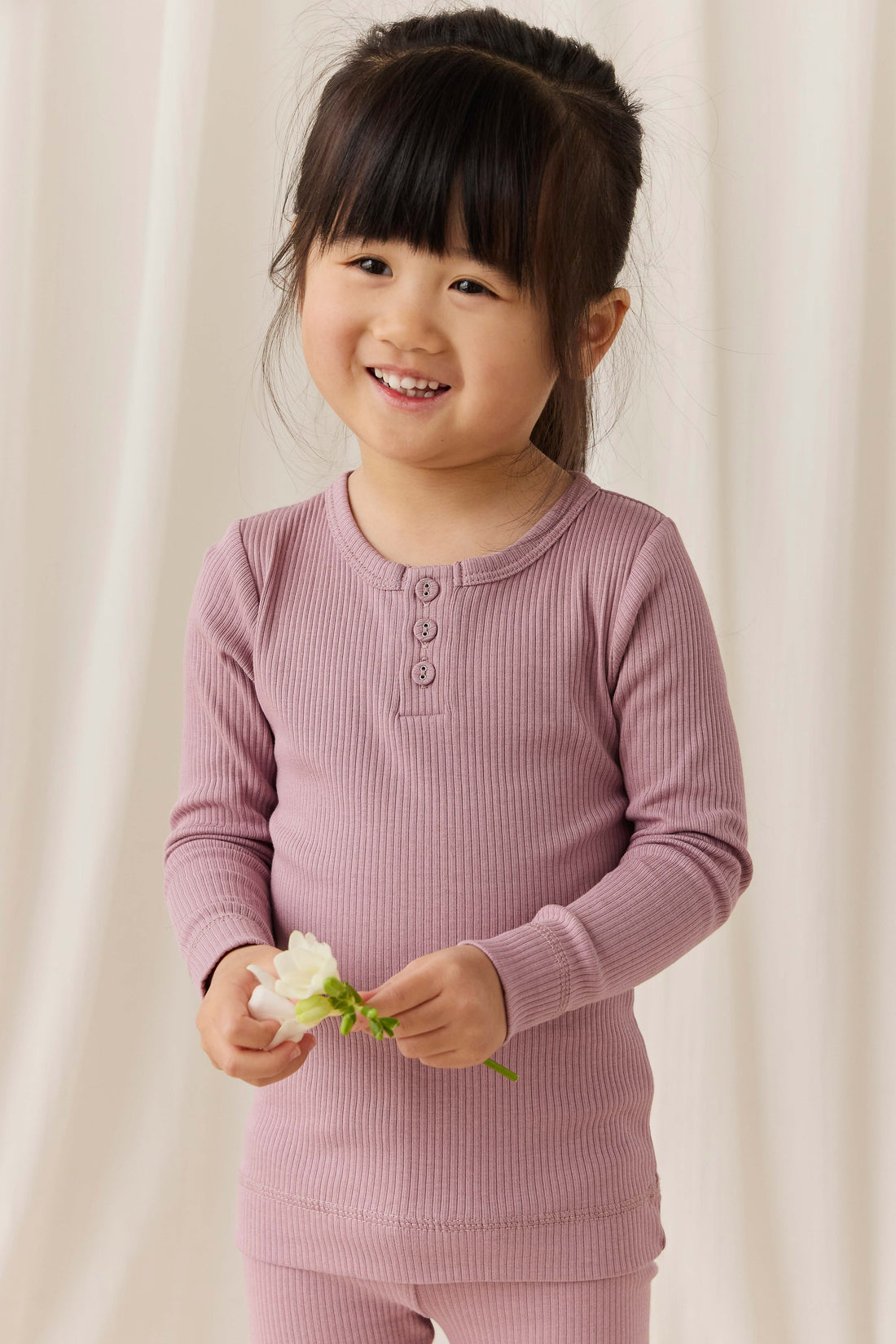 Organic Cotton Modal Long Sleeve Henley - Woodrose Childrens Top from Jamie Kay USA