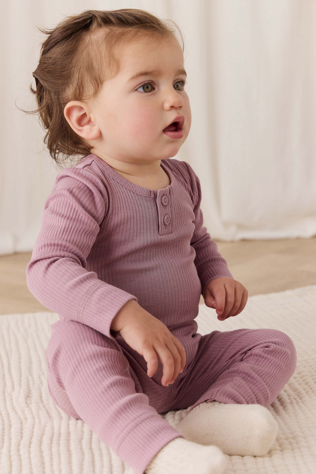 Organic Cotton Modal Long Sleeve Bodysuit - Woodrose Childrens Bodysuit from Jamie Kay USA