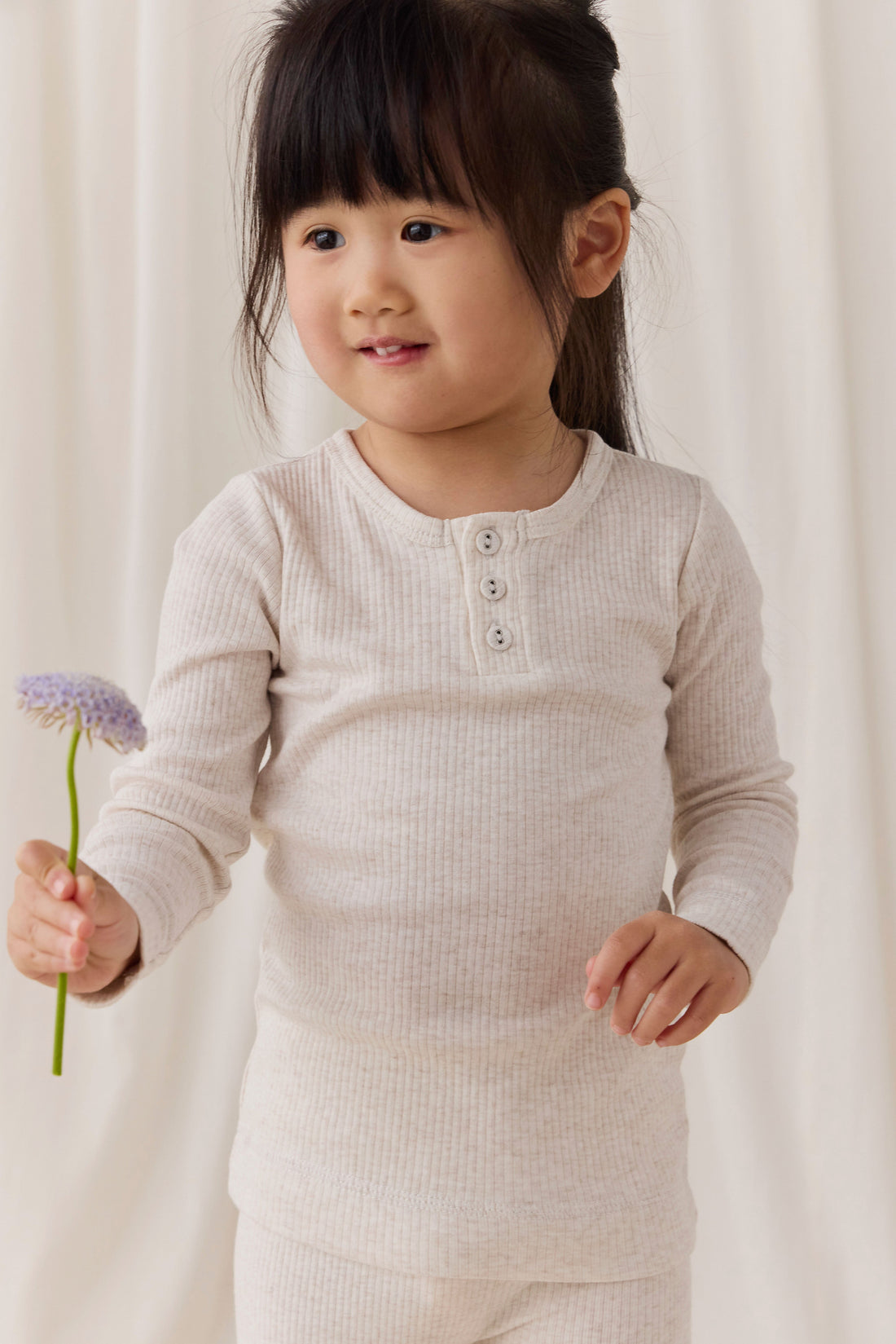 Organic Cotton Modal Long Sleeve Henley - Oatmeal Marle Childrens Top from Jamie Kay USA
