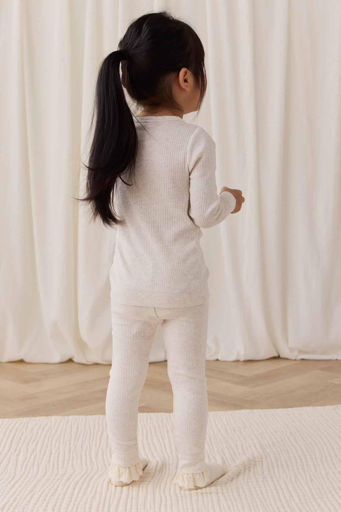 Organic Cotton Modal Long Sleeve Henley - Oatmeal Marle Childrens Top from Jamie Kay USA