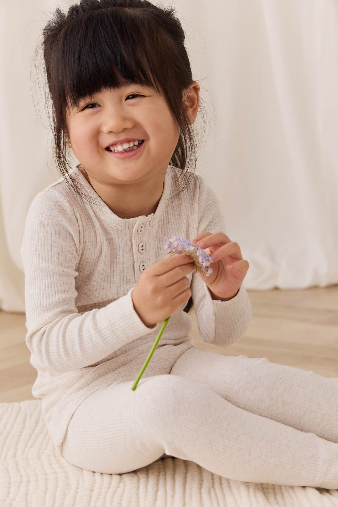 Organic Cotton Modal Long Sleeve Henley - Oatmeal Marle Childrens Top from Jamie Kay USA