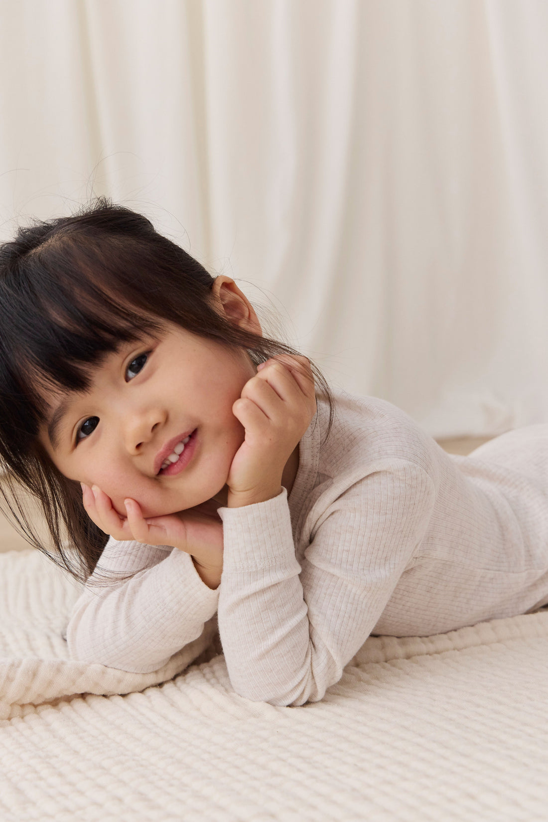 Organic Cotton Modal Long Sleeve Henley - Oatmeal Marle Childrens Top from Jamie Kay USA