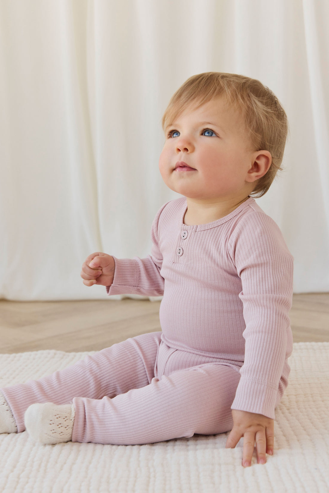 Organic Cotton Modal Long Sleeve Bodysuit - Rose Smoke Childrens Bodysuit from Jamie Kay USA