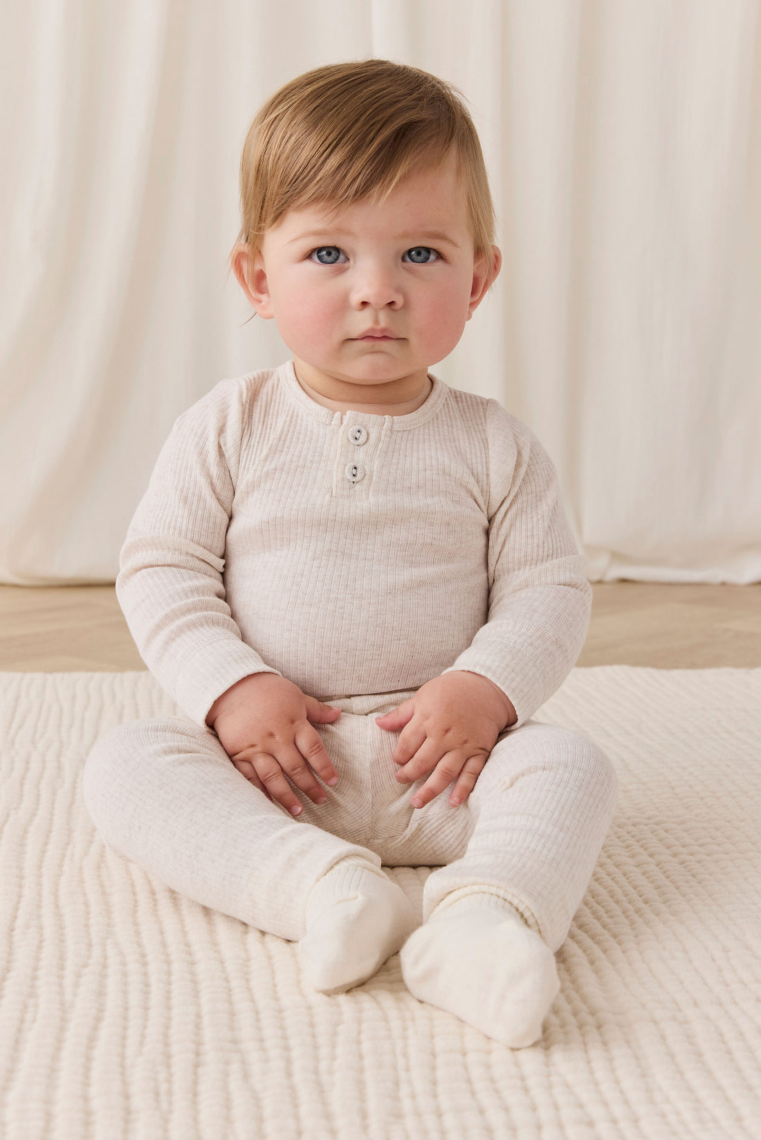 Organic Cotton Modal Long Sleeve Bodysuit - Oatmeal Marle Childrens Bodysuit from Jamie Kay USA