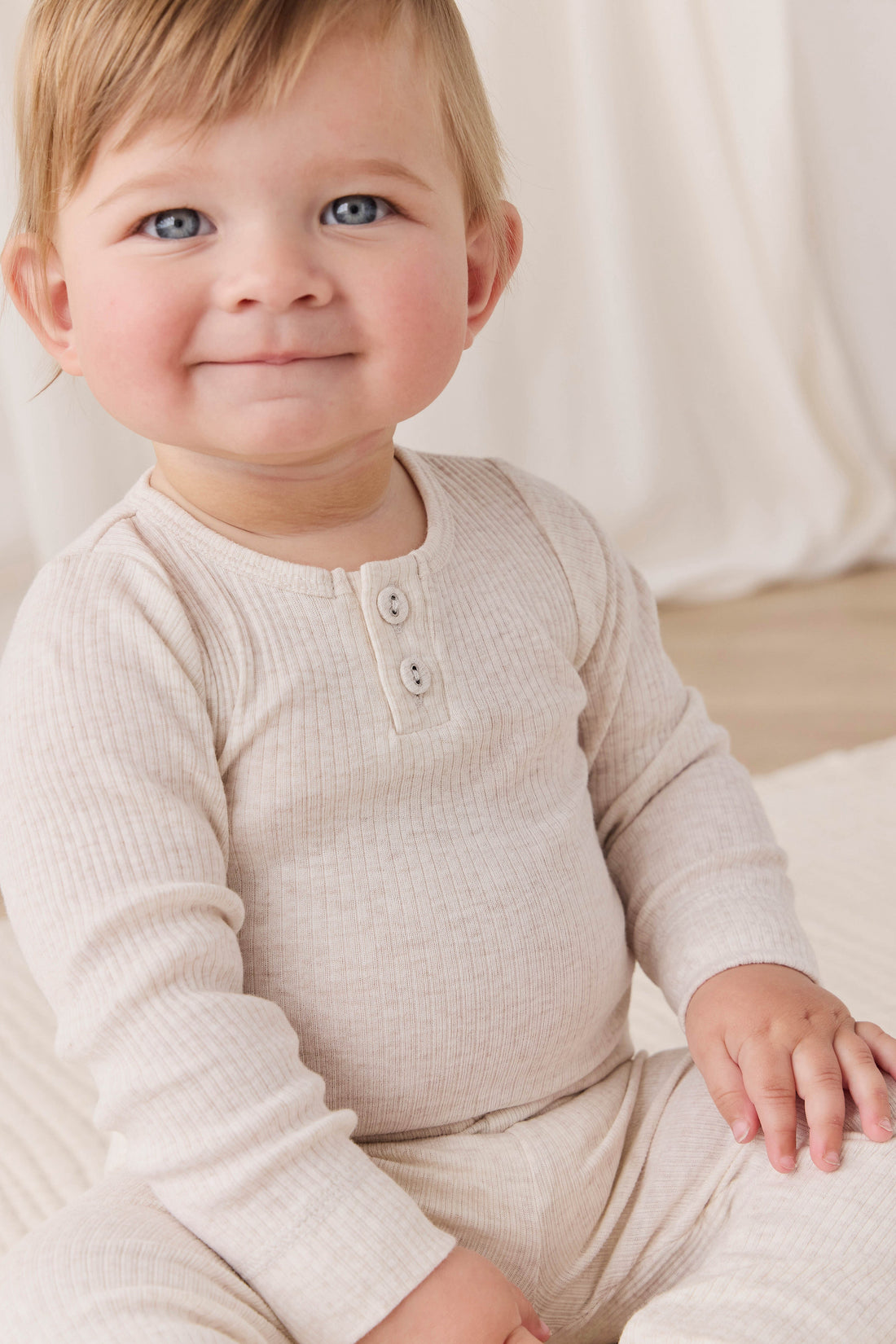Organic Cotton Modal Long Sleeve Bodysuit - Oatmeal Marle Childrens Bodysuit from Jamie Kay USA