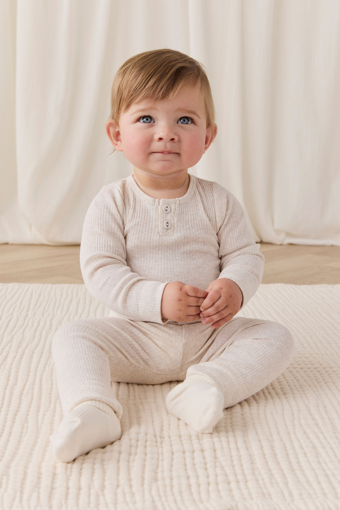 Organic Cotton Modal Long Sleeve Bodysuit - Oatmeal Marle Childrens Bodysuit from Jamie Kay USA