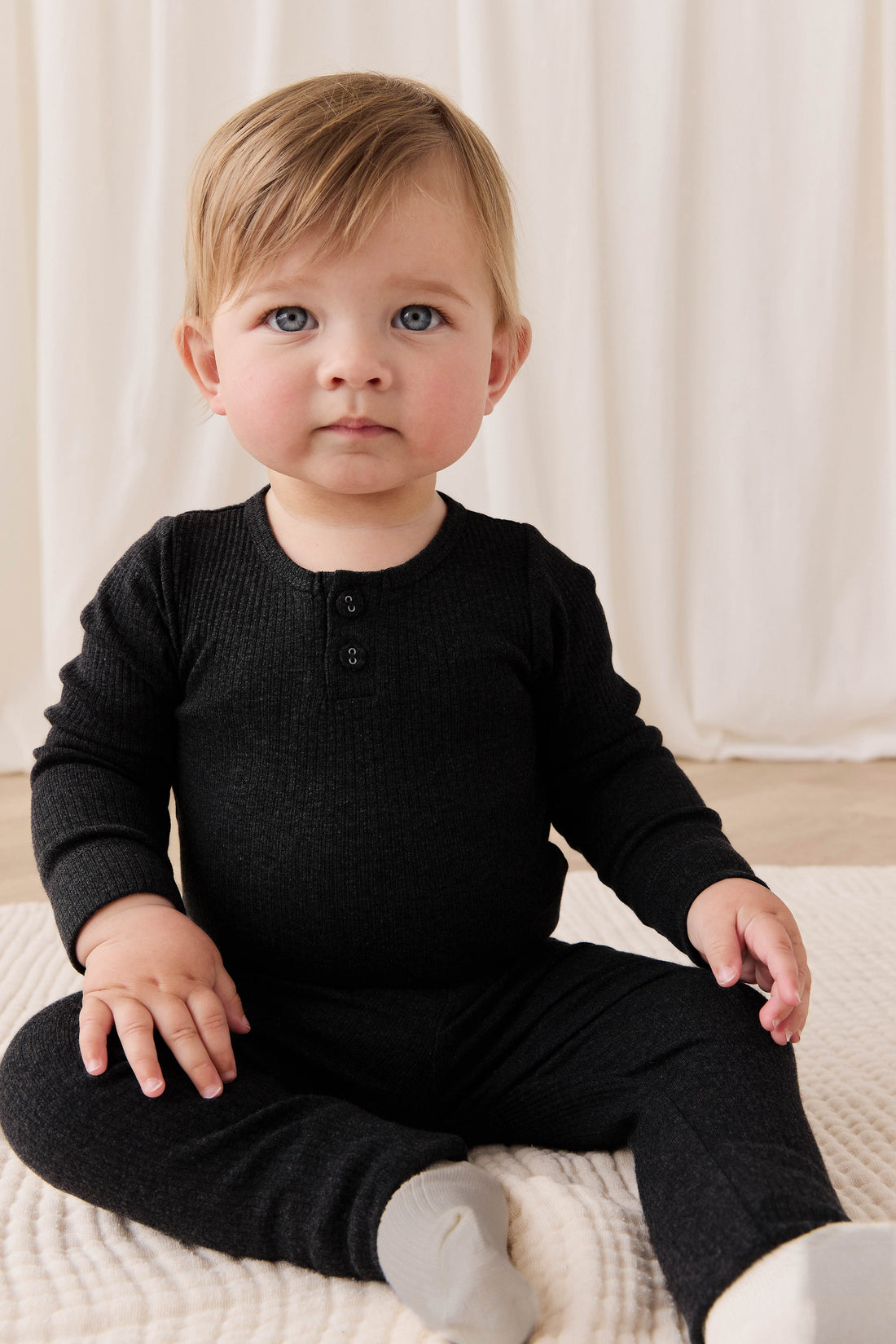 Organic Cotton Modal Long Sleeve Bodysuit - Dark Grey Marle Childrens Bodysuit from Jamie Kay USA