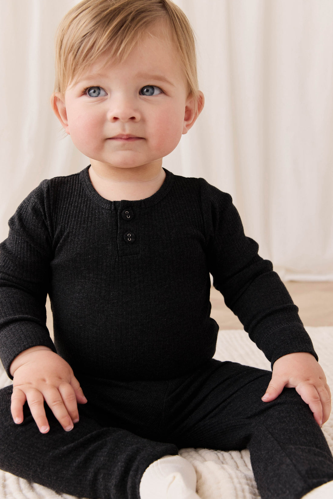 Organic Cotton Modal Long Sleeve Bodysuit - Dark Grey Marle Childrens Bodysuit from Jamie Kay USA