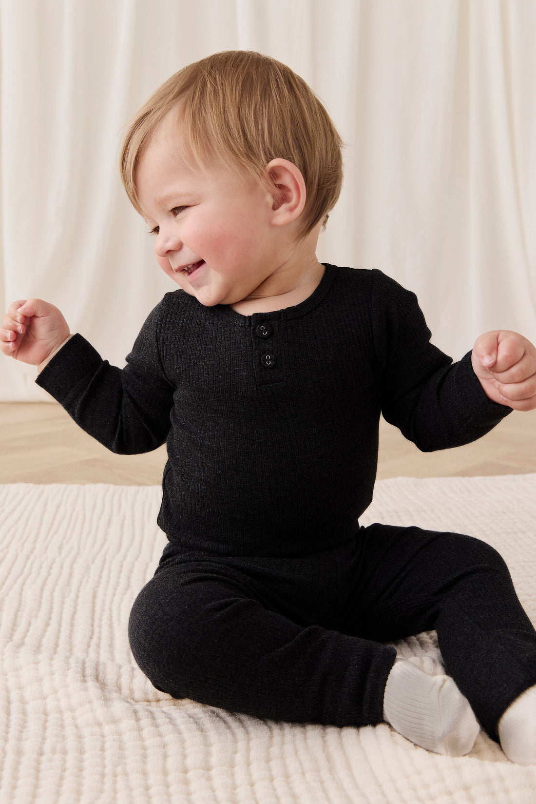 Organic Cotton Modal Long Sleeve Bodysuit - Dark Grey Marle Childrens Bodysuit from Jamie Kay USA