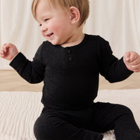 Organic Cotton Modal Long Sleeve Bodysuit - Dark Grey Marle Childrens Bodysuit from Jamie Kay USA