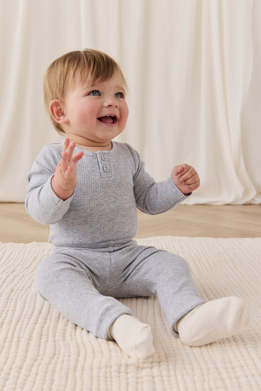 Organic Cotton Modal Long Sleeve Bodysuit - Light Grey Marle Childrens Bodysuit from Jamie Kay USA