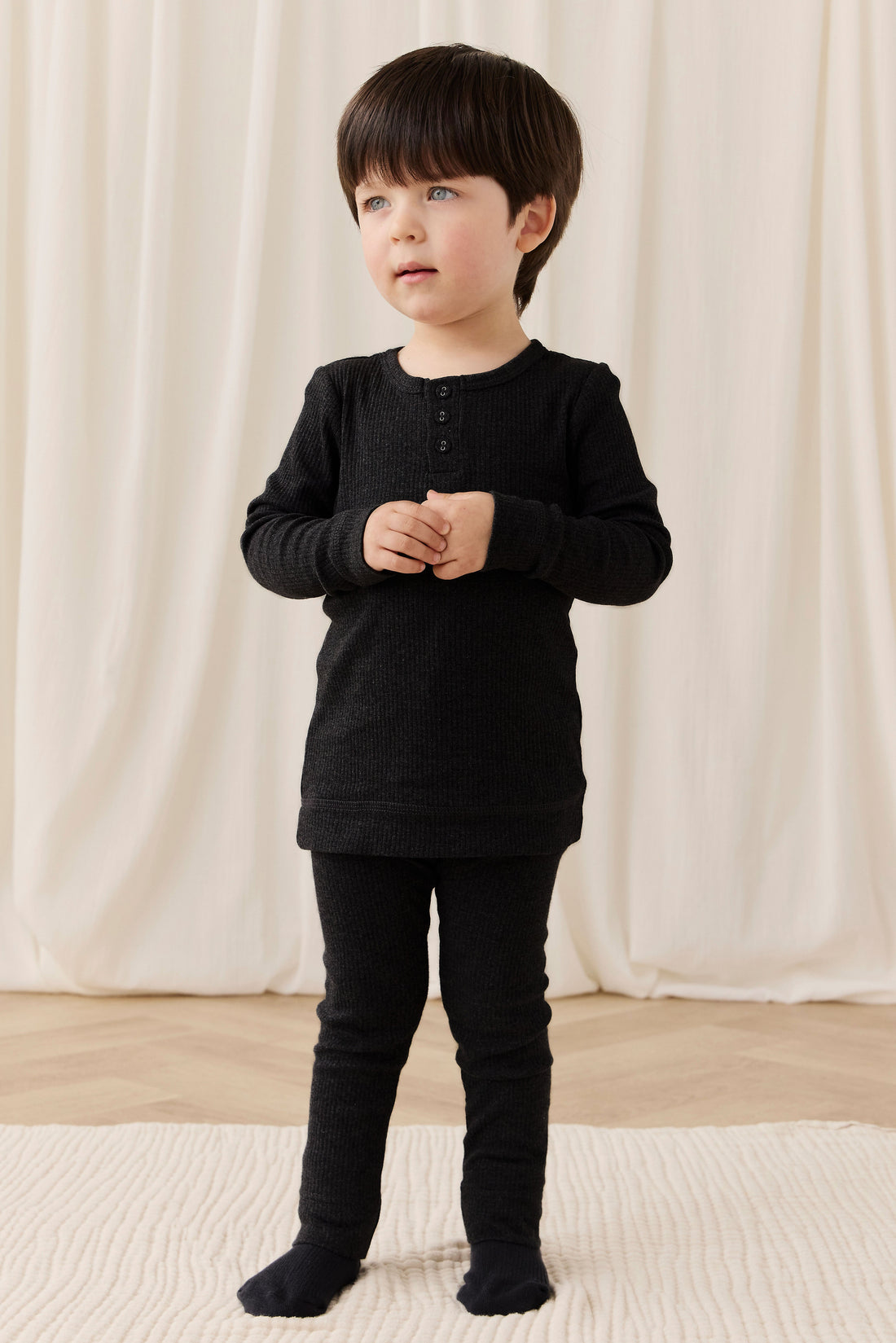 Organic Cotton Modal Long Sleeve Henley - Dark Grey Marle Childrens Top from Jamie Kay USA