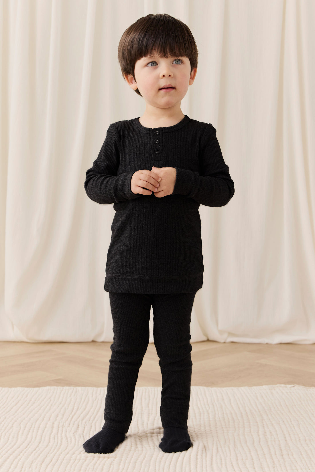 Organic Cotton Modal Long Sleeve Henley - Dark Grey Marle Childrens Top from Jamie Kay USA
