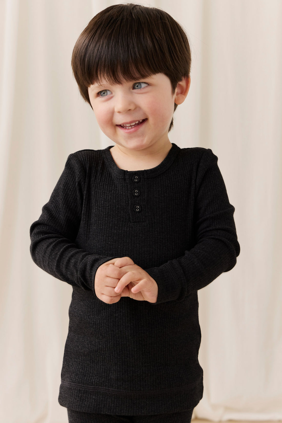 Organic Cotton Modal Long Sleeve Henley - Dark Grey Marle Childrens Top from Jamie Kay USA