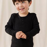 Organic Cotton Modal Long Sleeve Henley - Dark Grey Marle Childrens Top from Jamie Kay USA