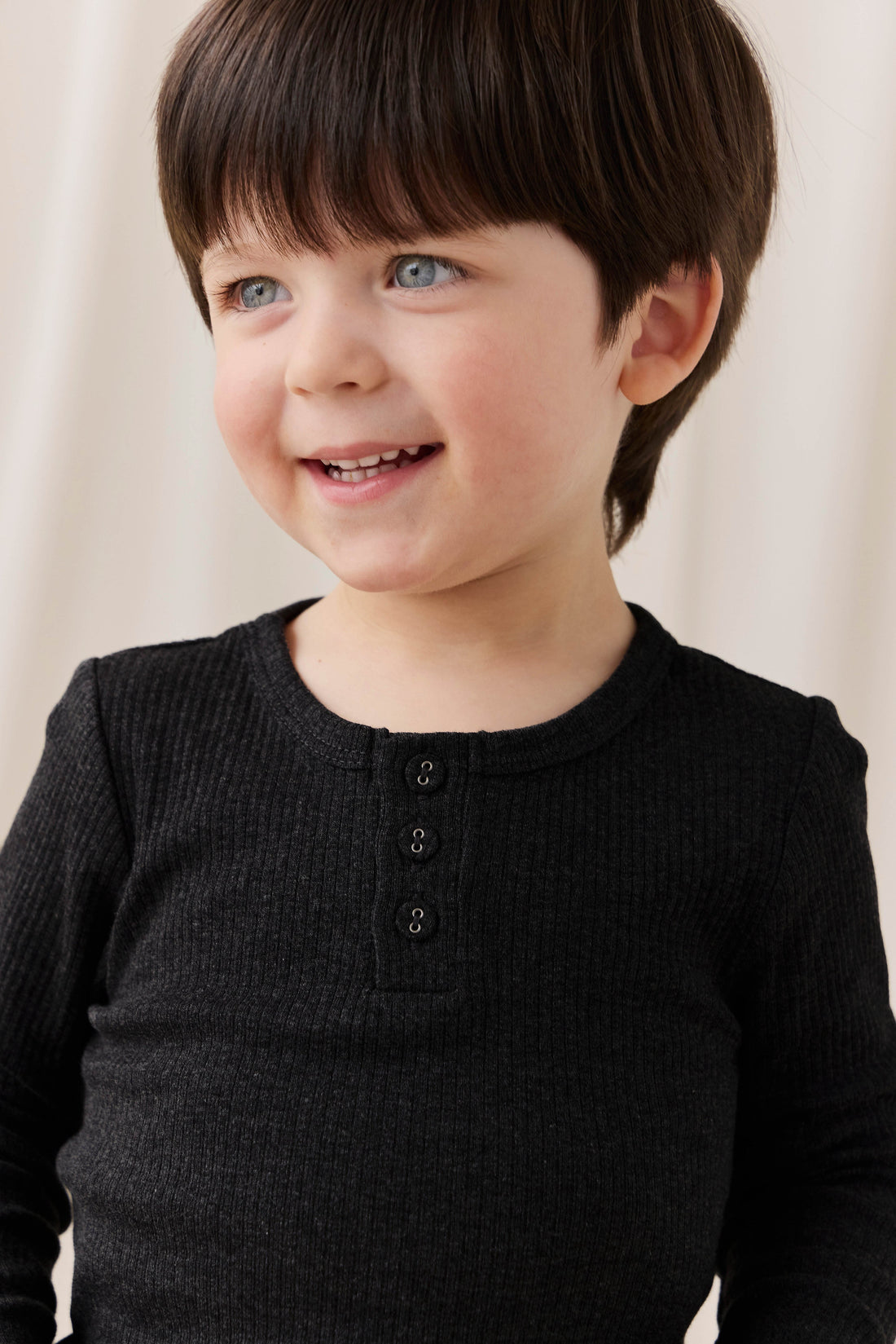 Organic Cotton Modal Long Sleeve Henley - Dark Grey Marle Childrens Top from Jamie Kay USA