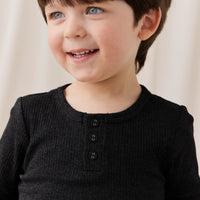 Organic Cotton Modal Long Sleeve Henley - Dark Grey Marle Childrens Top from Jamie Kay USA