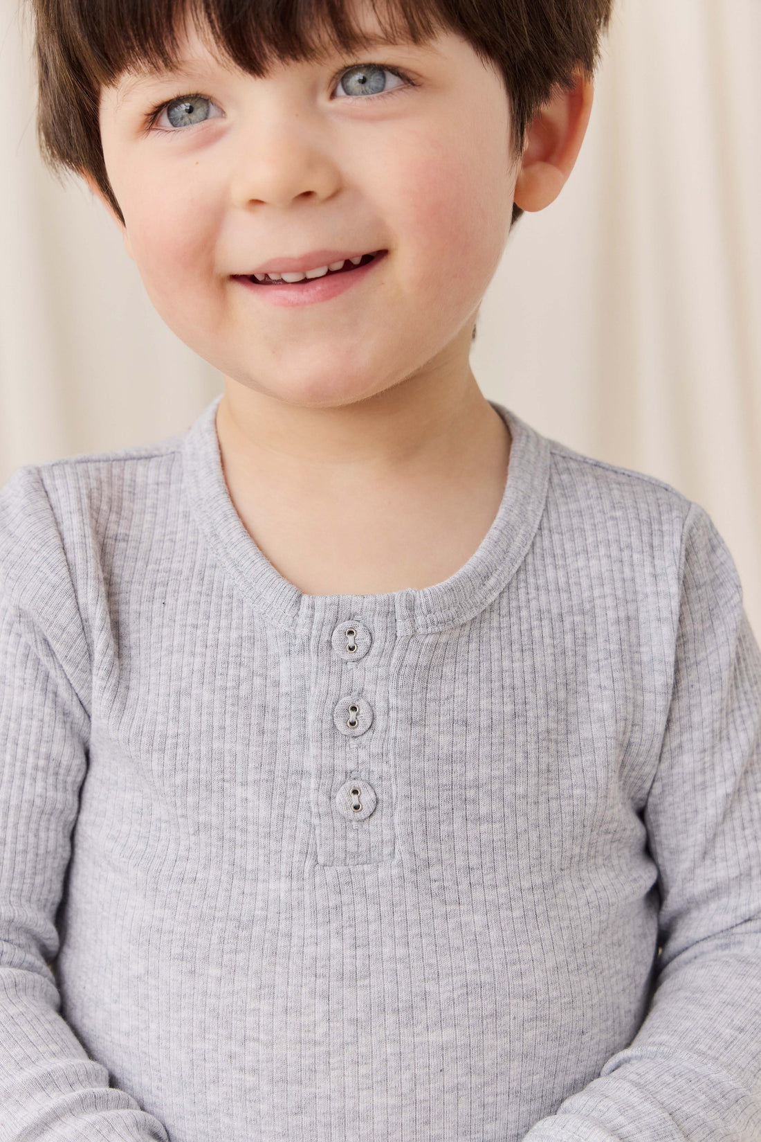 Organic Cotton Modal Long Sleeve Henley - Light Grey Marle Childrens Top from Jamie Kay USA
